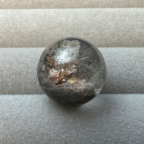 Light gray mineral inclusions phantom quartz crystal sphere bead, 17.7 mm