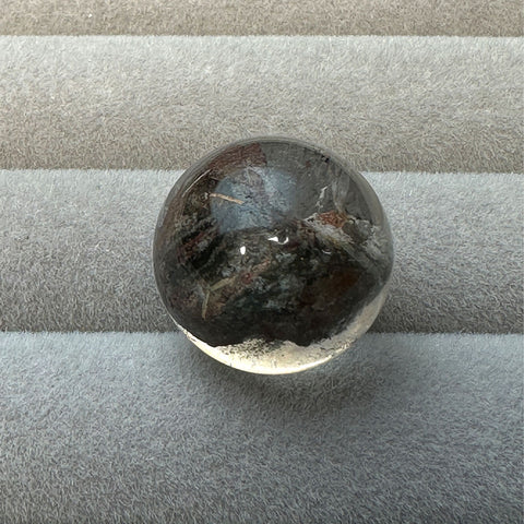 Light gray mineral inclusions phantom quartz crystal sphere bead, 17.7 mm