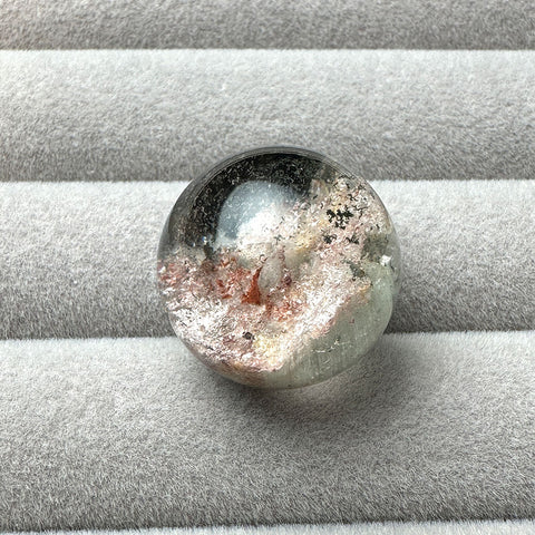 Light Pink and White Genuine Natural Clear Green Phantom Quartz Sphere  bead 18.8mm Drillable