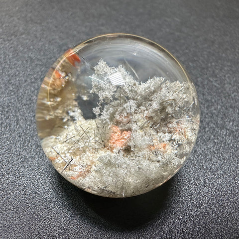 Winter Snow Ball | White phantom quartz with Black Rutile Inclusions ball