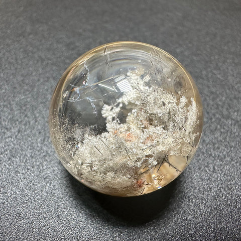 Winter Snow Ball | White phantom quartz with Black Rutile Inclusions ball